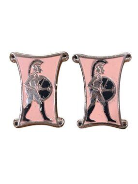 Vintage Spartan Soldier Pink Enamel Cufflinks Metal Shield Design Retro Jewelry
